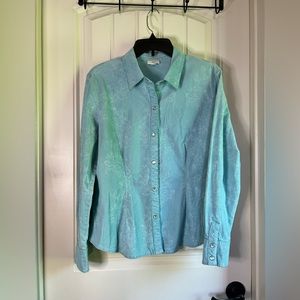 J Jill Medium Women’s Corduroy Floral Print Spring Snap Up Shirt